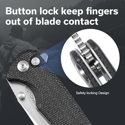 Miniatura 2 de SENCUT Sachse Pocket Knife Folding Knife for EDC, Black Micarta Handle Satin 9Cr18MoV Blade Foldable Small Knife with Clip, Button Lock Everyday