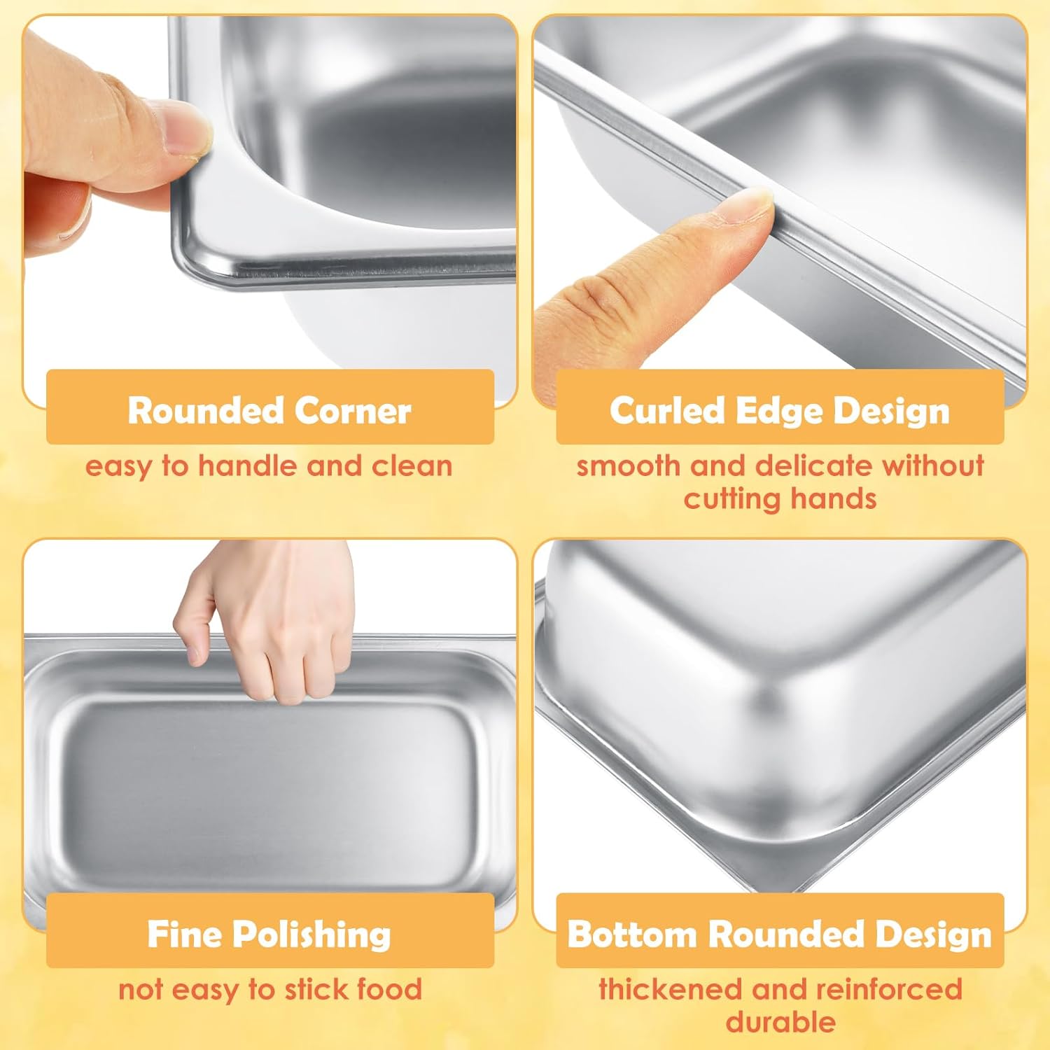 6 Pack 1/3 Hotel Pans 2.5 Inch Deep Stainless Steel Food Pan 1/3 Size 2.5" Deep Steam Table Pan Stainless Steel Commercial Food Pans for Hotel, Restaurant, Buffet, Home