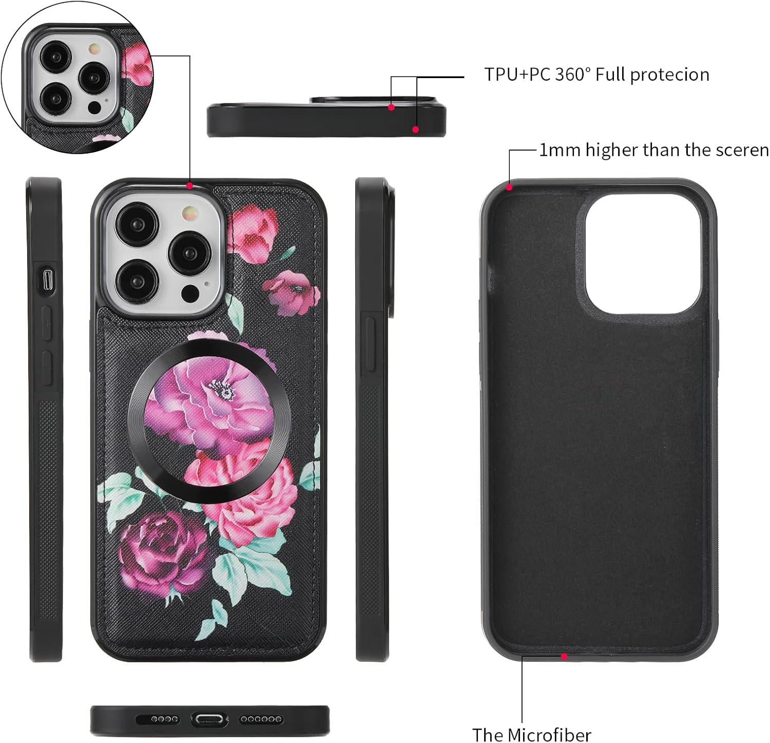 Compatible for iPhone 14 Pro Max Wallet Case for Women with Detachable Magnetic Phone Case Support Wireless Charging,RFID Blocking Card Holder,Crossbody Strap Wristlet.B1