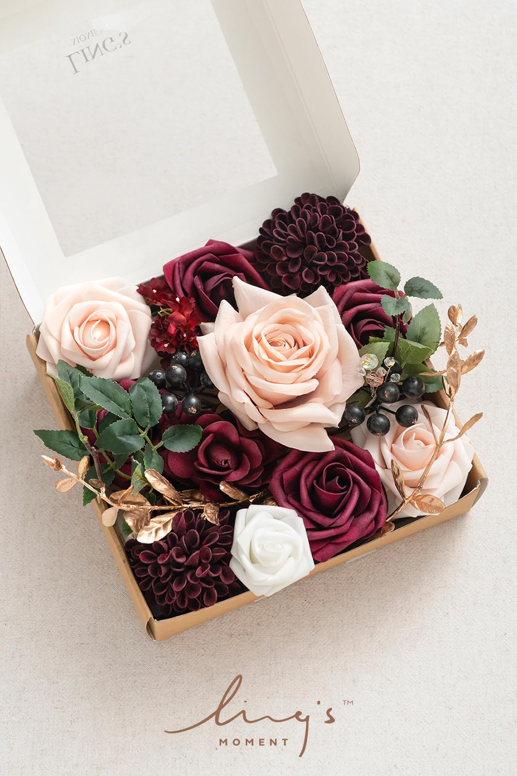 Amazon.com: Ling's moment Fake Flowers Box, Marsala & Blush, Mini