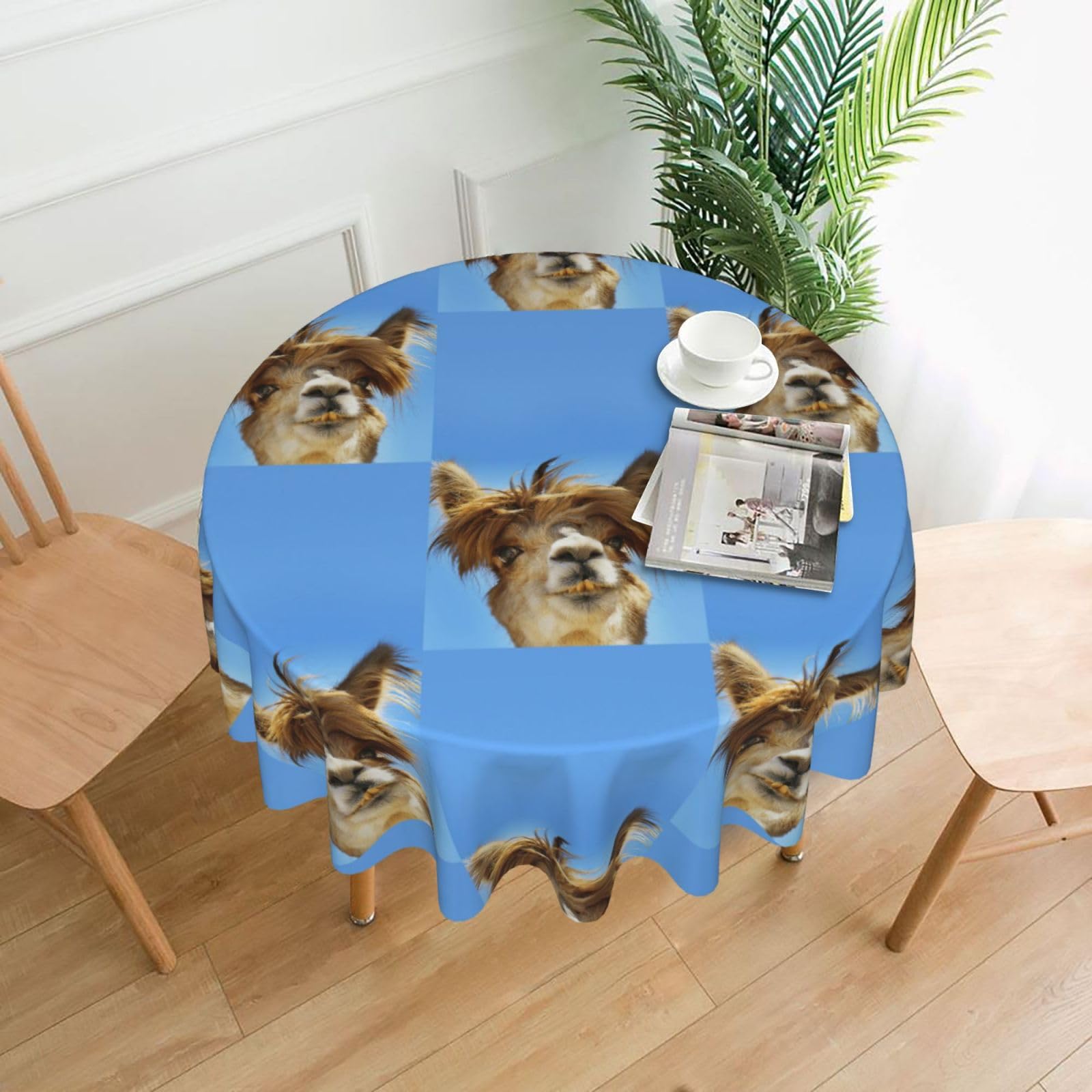 Zcmkjlg Funny Alpaca Llama Print Quick Ship Round Tablecloth 60in Polyester Washable Cover for Dining Room