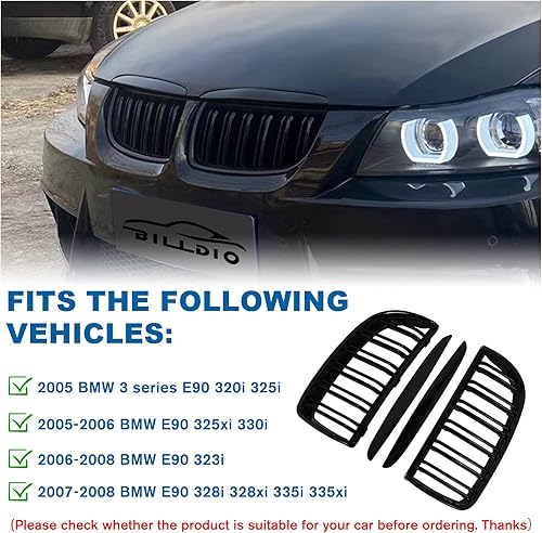Miniatura 121 de Rejilla frontal negra brillante compatible con BMW Serie 3 G20 2019 2020 2021 2022 316i 318i 320i 328i 330i 330i 335i 340i Doble lamas negro