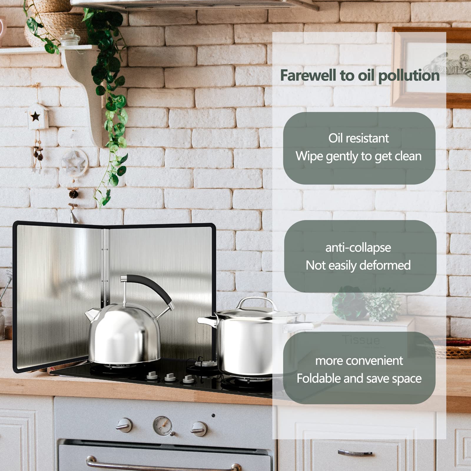 Plaque Anti Projection Cuisine Bouclier Anti-éclaboussures Portable Pour Protection D'écran De Cuisinière, Panneau De Protection Anti-éclaboussures Pliable En Acier Inoxydable(Size:40*80*40cm)