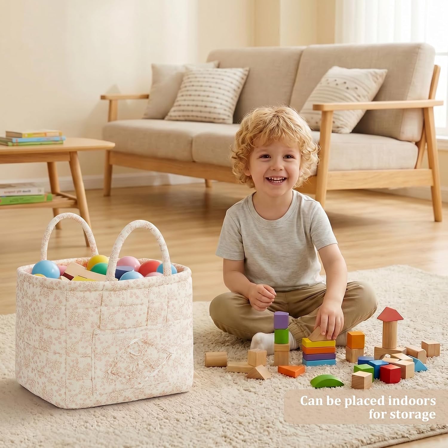 Floral Fabric Storage Basket Car Interior Storage Basket Underwear Sundries Laundry Baskets Supplies Home Organizer Bag (Pink Floral) image 5