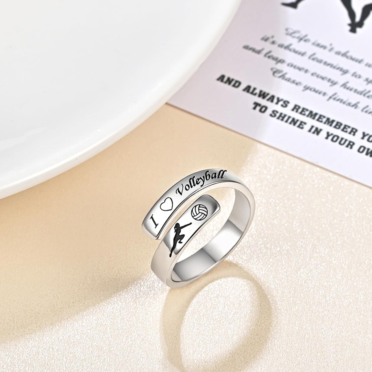 S925 Sterling Silver Adjustable Rings Storm/Volleyball/Soccer/Softball/Basketball/Football Inspirational Jewelry Birthday Valentine Christmas Gifts - Image 4