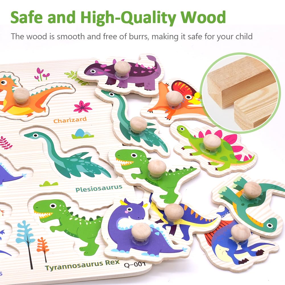 Dinosaurios Puzzle de Madera, Dinosaurios Rompecabezas de Madera Juegos, Puzzle Madera Infantil, Motricidad Fina y Concentración, Juguetes Bebes Educativos Regalos para Niños Niñas