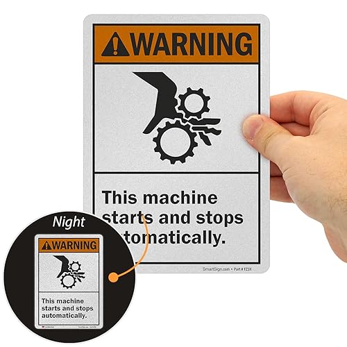 Miniatura 2 de SmartSign 7 x 5 pulgadas "Advertencia esta máquina se inicia y se detiene automáticamente", etiqueta ANSI de vinilo laminado de 5.5 mil, material