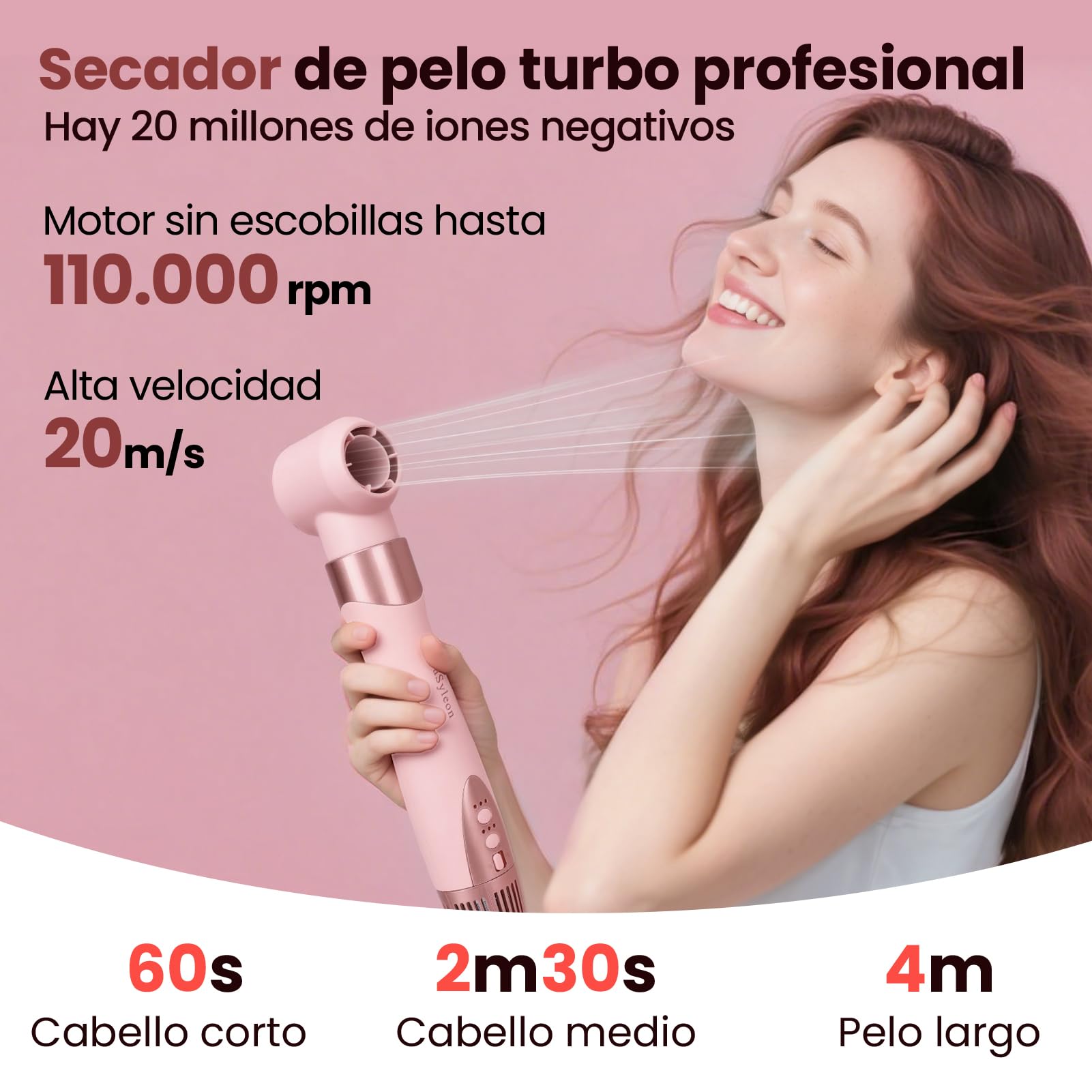 AraSyelon Multifunction Hair Styler 6 en 1 - Secador Profesional, Cepillo de Aire Caliente (25/32/48/68mm), Rizador Automático 32mm, Cepillo Alisador, 110,000 rpm, con Iones
