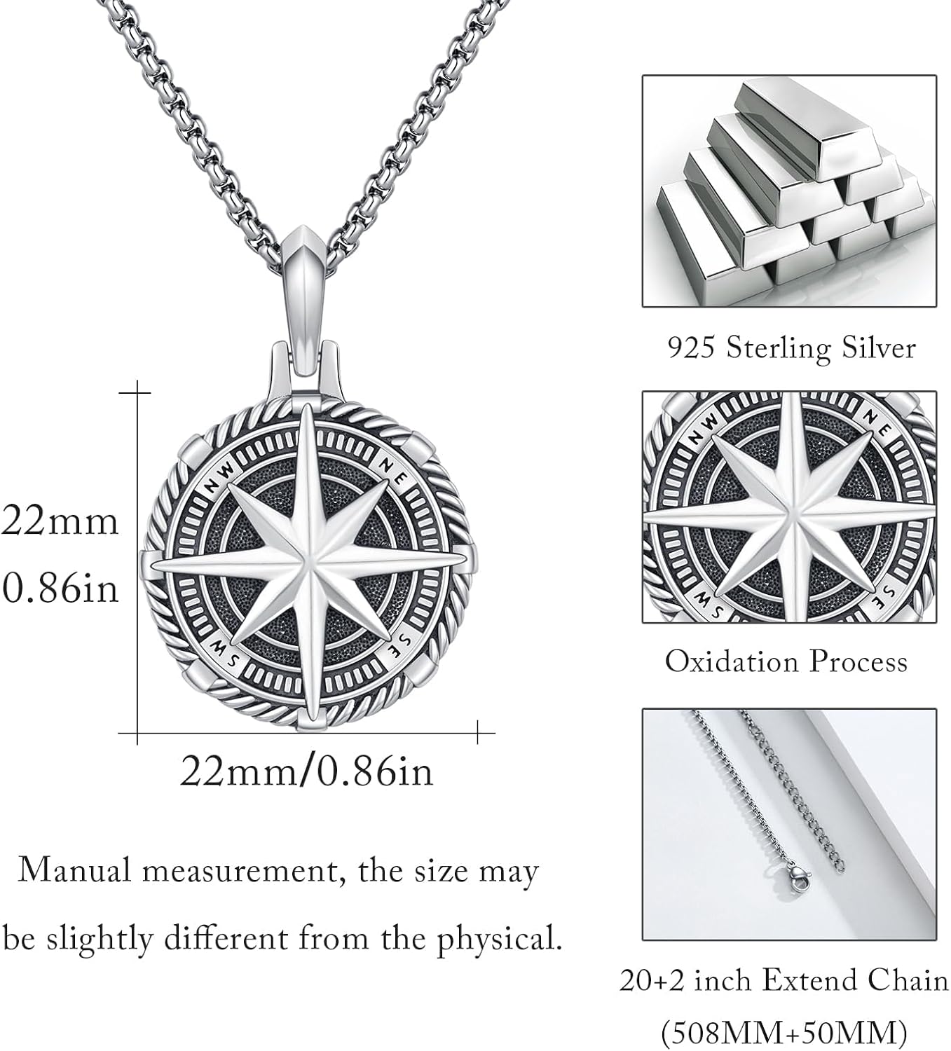 Compass Necklace 925 Sterling Silver Locket Compass Pendant Custom Locket Necklace with Photo Mens Pendant Picture Photo Jewelry for Men Women - Image 7