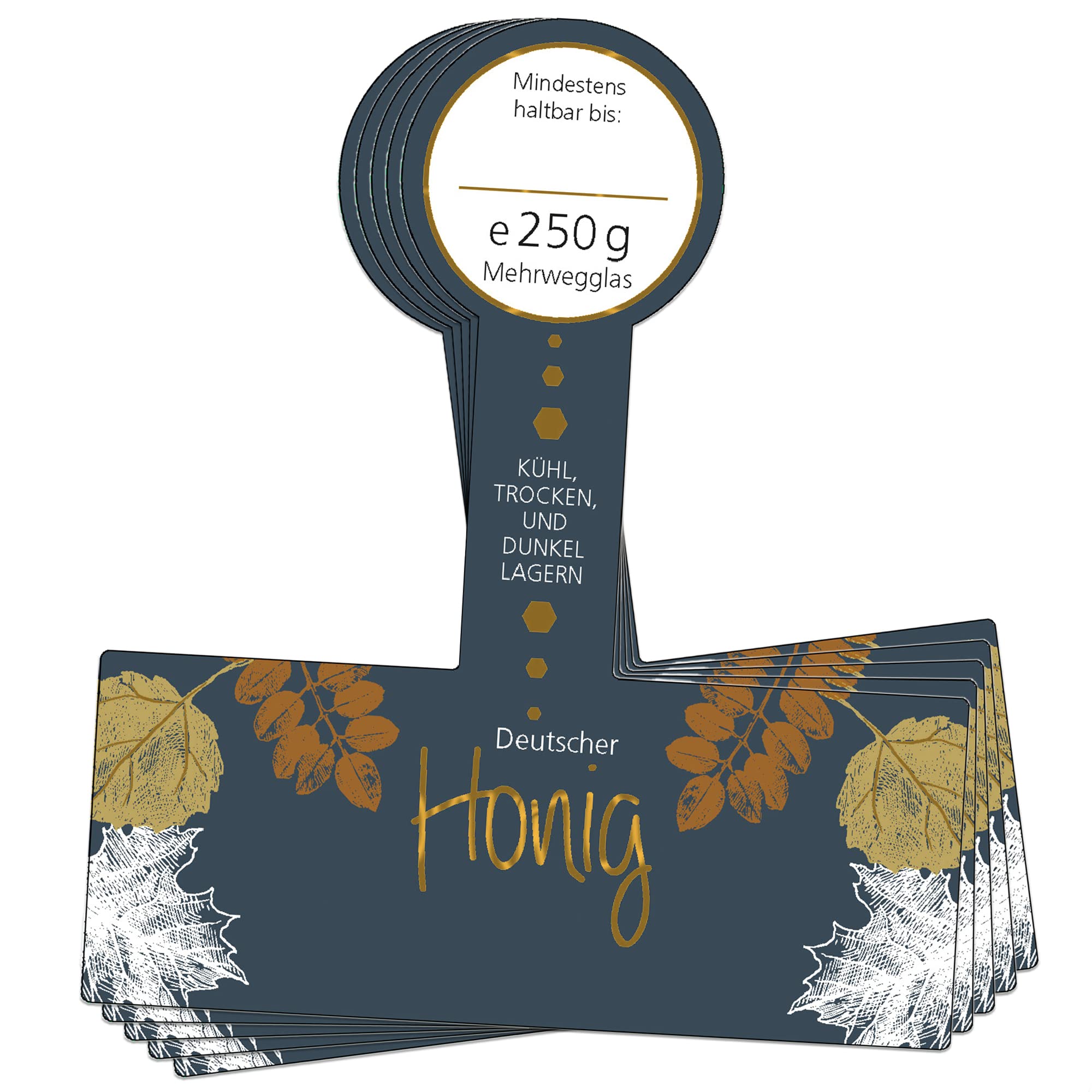 Apoidea – Honig Etiketten 250g mit Goldveredlung & Gewährverschluss selbstklebend, personalisierbar - 25 Stück/Etiketten Honiggläser/Honig Aufkleber für selbstgemachten Honig/Honigetiketten