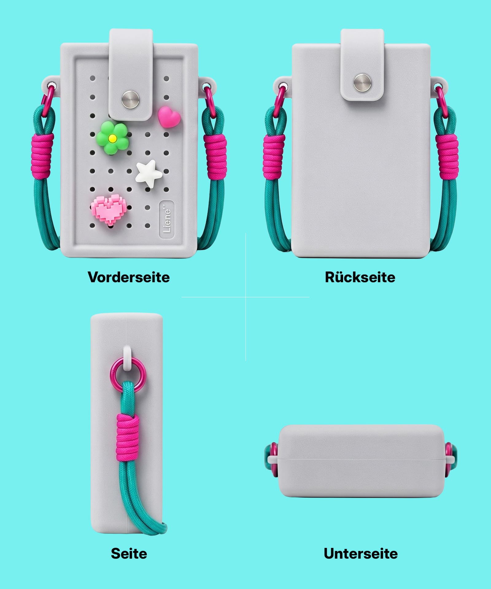 Liene DIY Silikon-Umhängetasche für Pearl N200 Pro Tragbarer Mini Fotodrucker – Schutzhülle in Grau mit abnehmbarem Trageriemen & DIY-Anhängern – lebensmittelecht, wasserfest, stoßfest – für unterwegs