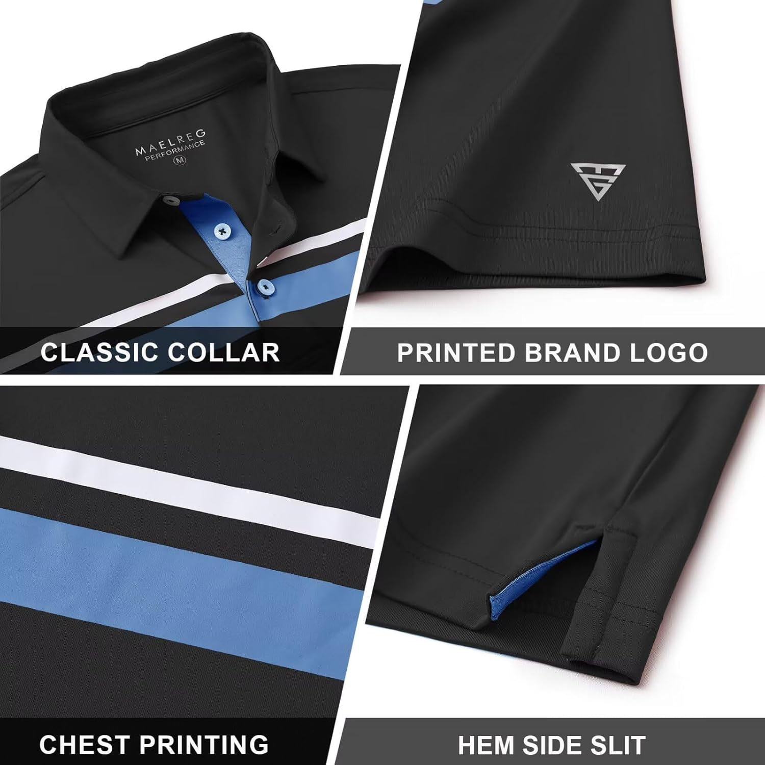 M MAELREG Golf Shirts for Men Short Sleeve Regular Fit Moisture Wicking Performance Casual Striped Print Mens Polo Shirts - Image 5