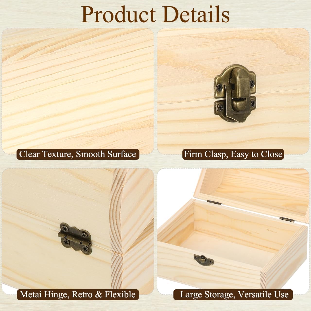 Hemoton Wooden Treasure Chest Box Solid Arc Design Storage Box with Hinged Lid and Secure Buckle 6.29 X 4.72 X 4.52 in Unfinished Wood for Jewelry Trinkets Keepsakes Home Decor image 3