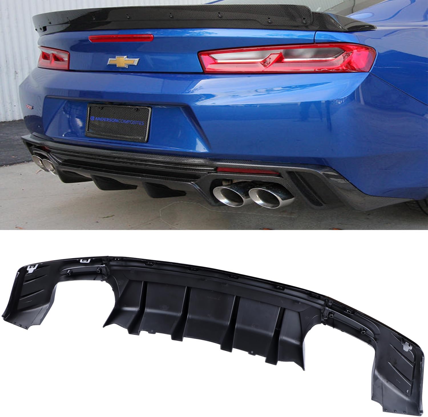 MUCO Rear Bumper Diffuser Lip for Chevy Camaro LT SS RS 2016 2017 2018 2019 2020 2021 2022 2023 2024 (Will NOT Fit ZL1 Model) Camaro Rear Diffuser Lip Glossy Black