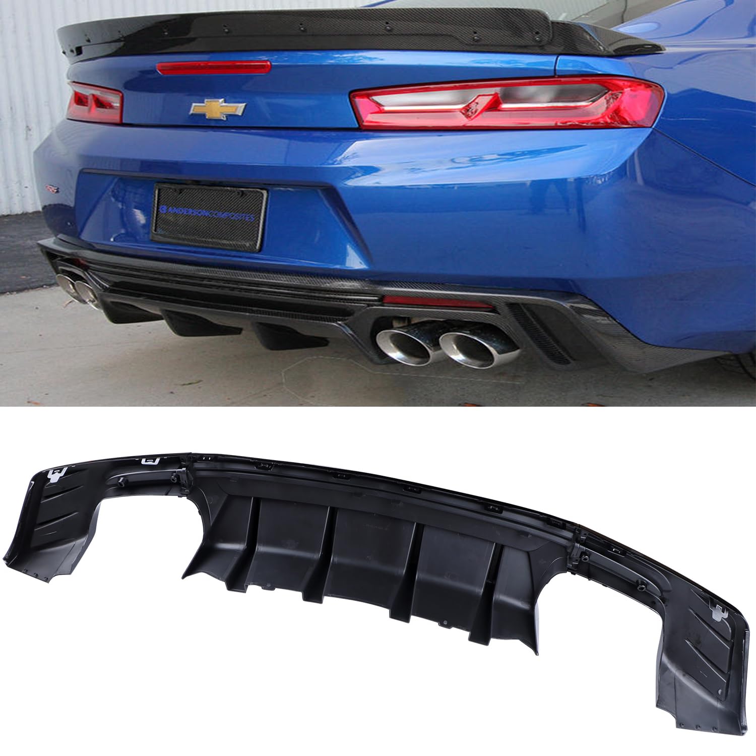 Photo 1 of MUCO Rear Bumper Diffuser Lip for Chevy Camaro LT SS RS 2016 2017 2018 2019 2020 2021 2022 2023 2024 (Will NOT Fit ZL1 Model) Camaro Rear Diffuser Lip Glossy Black