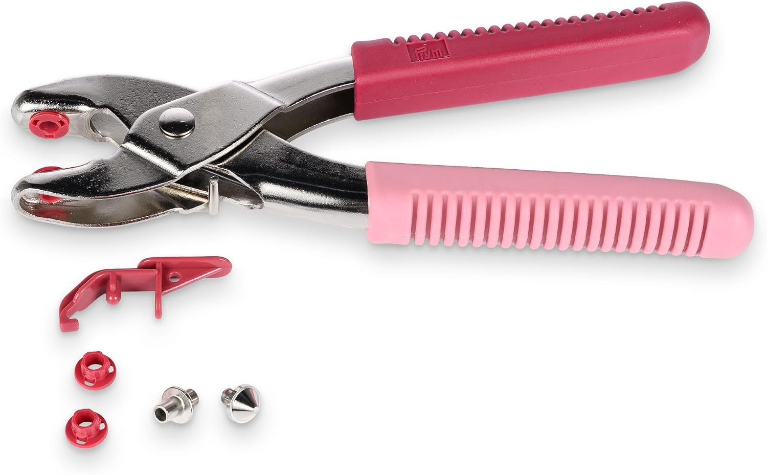 Prym 390914 Vario Pliers Berry - for Press Studs, Eyelets, Rivets & Jeans Buttons - Includes Hole Tool - Ergonomic Handle - Versatile Sewing Accessories