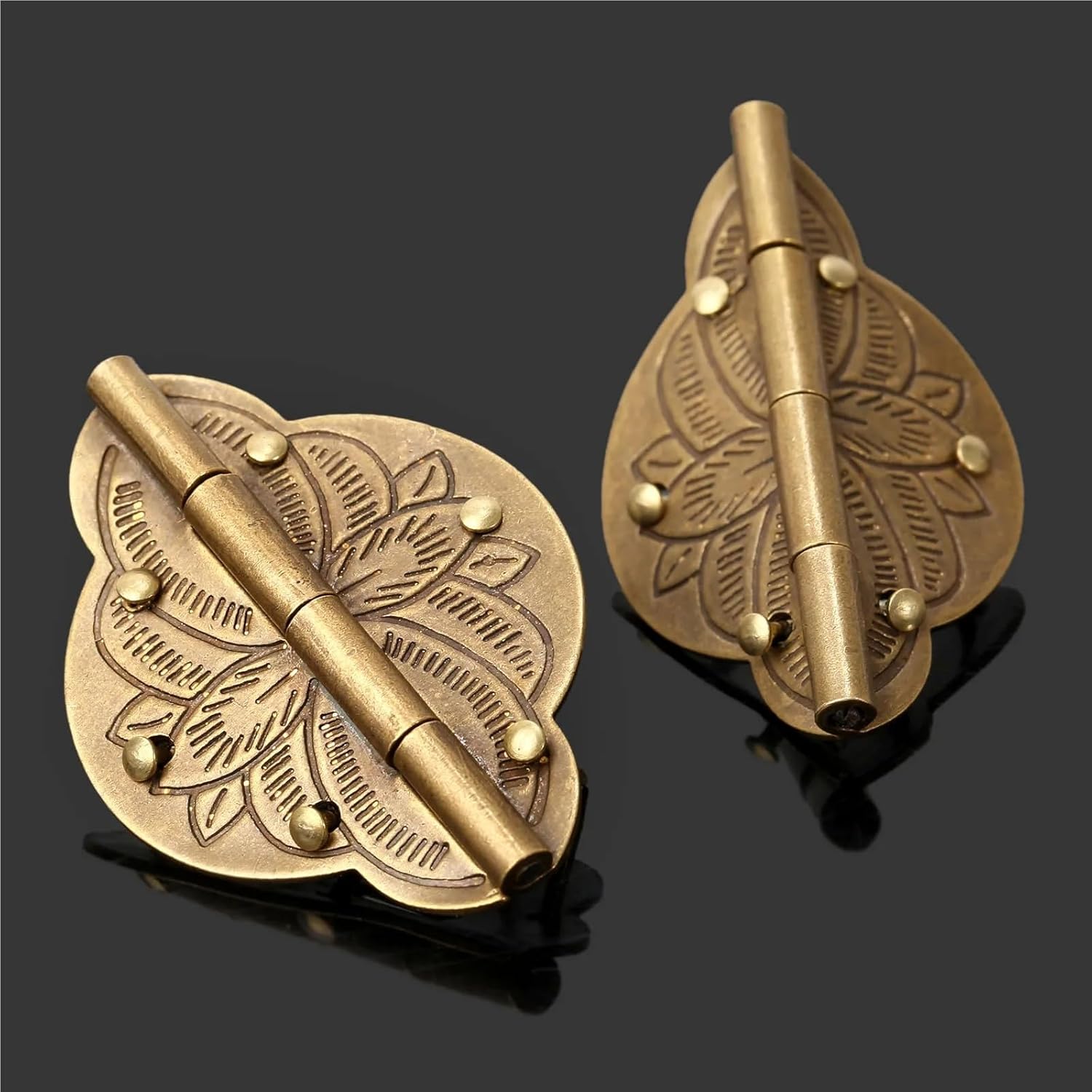2Pcs Wooden Jewelry Box Cabinet Cupboard Door Embossed Decorative Hinge Retro Vintage Chinese Furniture Hardware