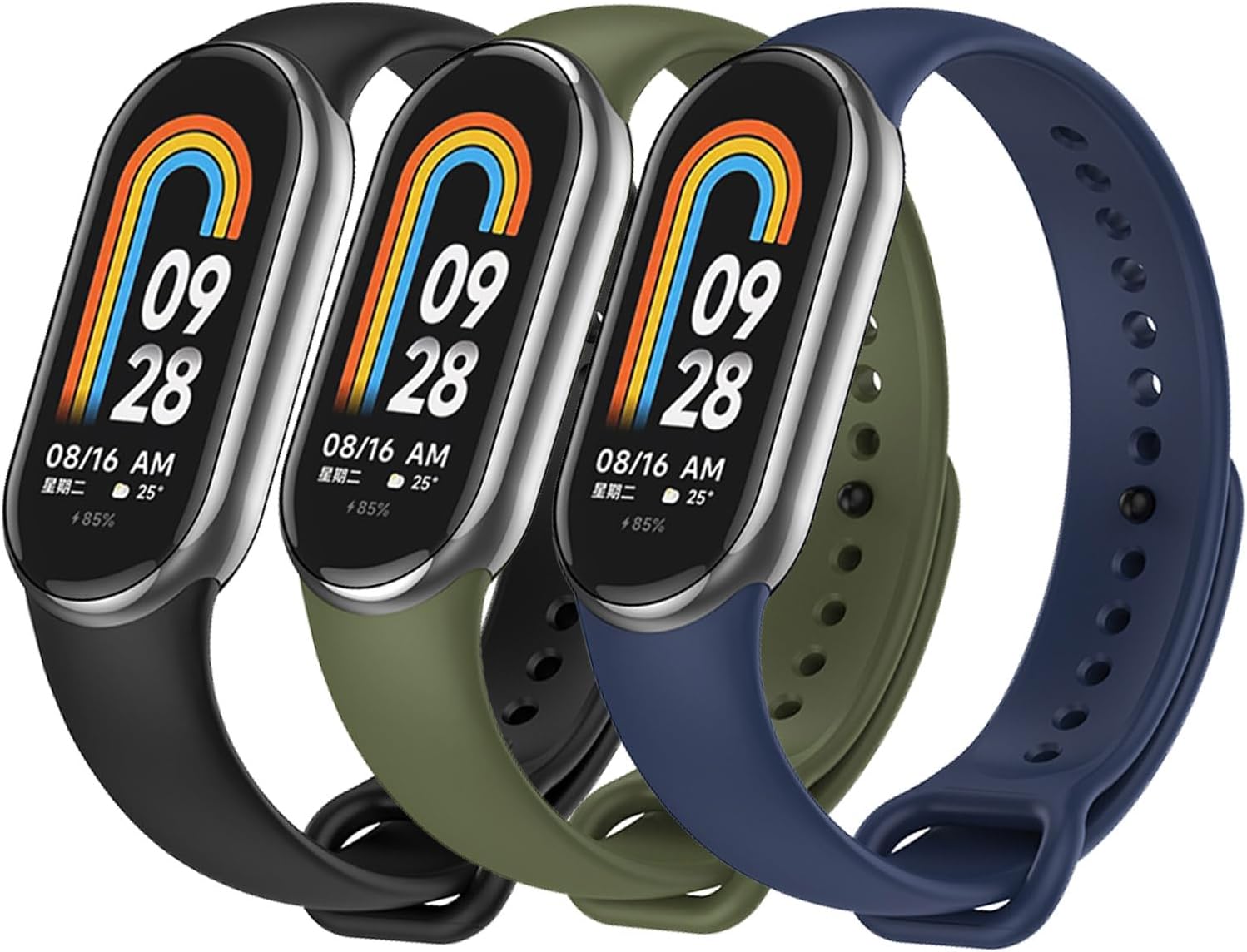 TFXXSJWY Miバンド8ストラップ/Miバンド9ストラップ用バンド3本パック ソフトシリコン交換用スポーツリストバンド Xiaomi Miバンド8/9用 腕時計バンドアクセサリー レディース メンズ