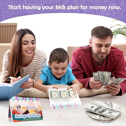 Miniatura 5 de BABORUI Carpeta de desafíos de ahorro de dinero de 52 semanas, libro de desafíos de ahorro de dinero con sobres para ahorro de efectivo, carpeta de