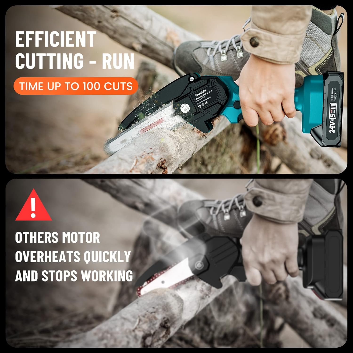 Mini Chainsaw 6-inch Mini Chainsaw Cordless 𝟭𝟮 Pc Tool Set, Seesii Battery Chainsaw with 2x Big Batteries, 2.62lbs Handheld Electric Power Chain Saw with Safety Lock for Tree Trimming Wood Cutting