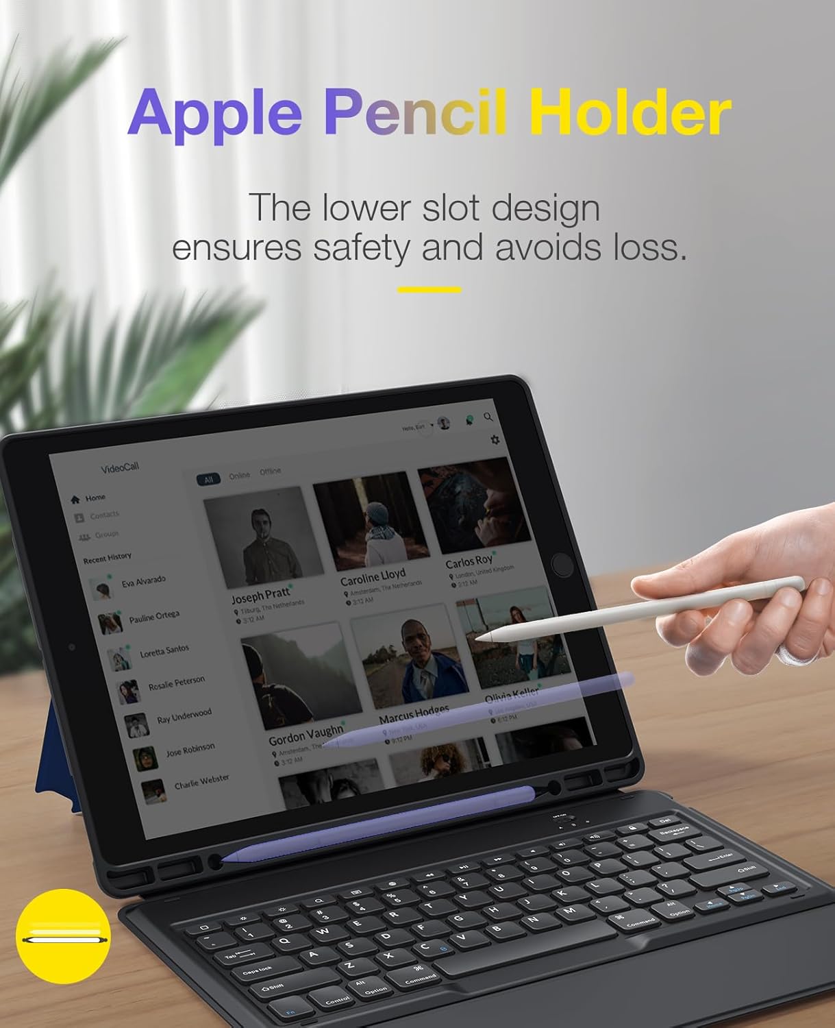 for iPad Pro 12.9 Case with Keyboard Compatible for iPad Pro 12.9" 2015/2017, Ultra-Thin PU Leather Silicon Rugged Shock Keyboard Stand Case with Pencil Holder (Not Fit for 2018 iPad)-Blue