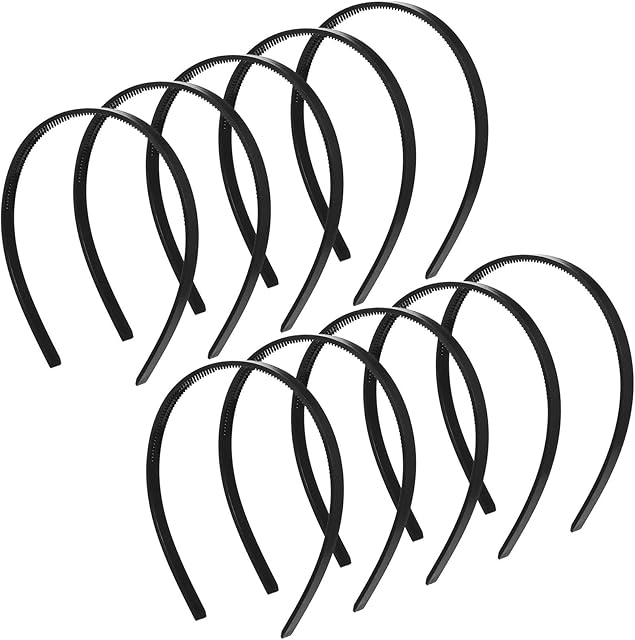 metagio 10 Pcs Plain Black Headbands with Teeth, Plain Hairband DIY Hair Bands Thin Slim Narrow Plastic Hair Bands, Alice Hair Hoop Gripper Teeth for Men and Women(8mm Wide)