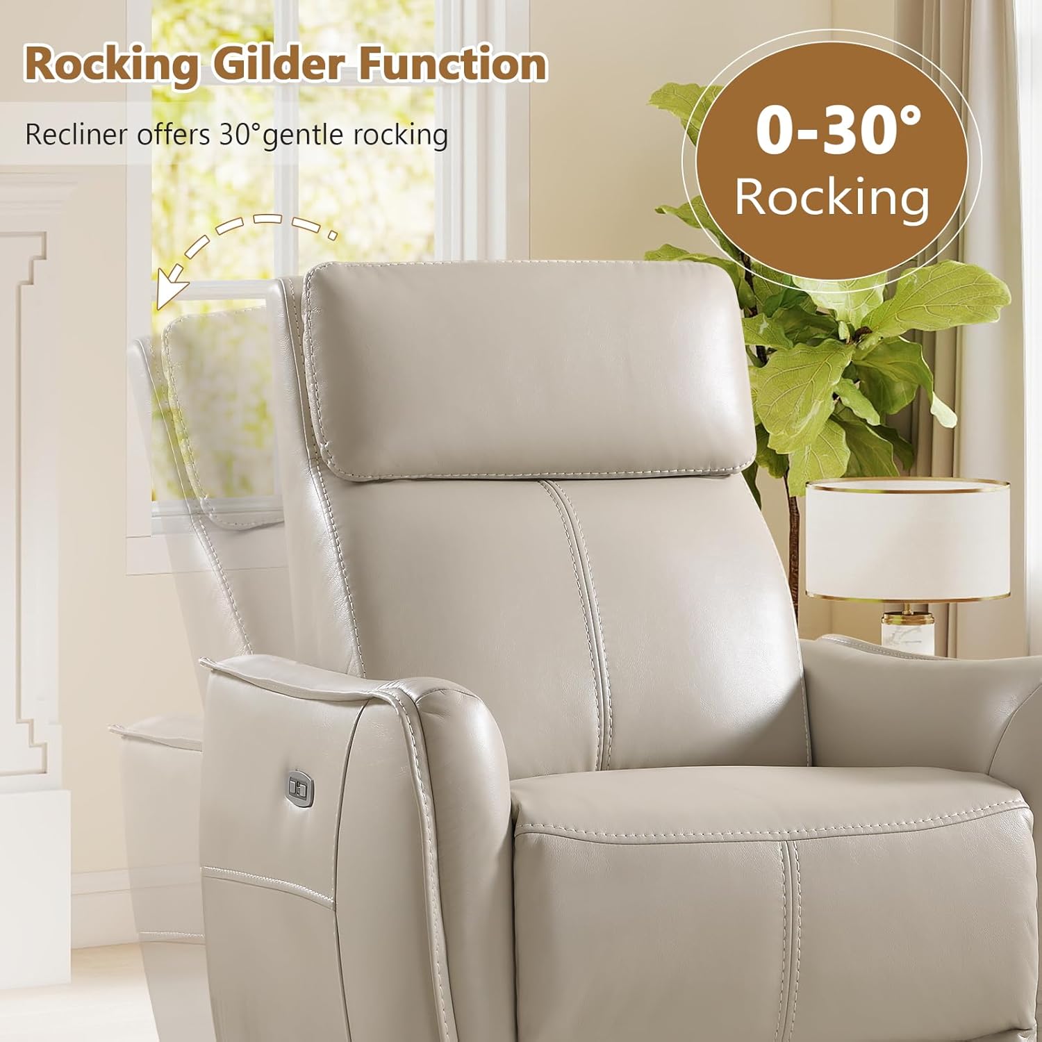 HAOMARKETS Electric Swivel Rocker Recliner Chair, Power Faux Leather Glider Rocking Recliners for Adults,360° Swivel Nursery Reclining Sofa with USB Charging Port, Beige