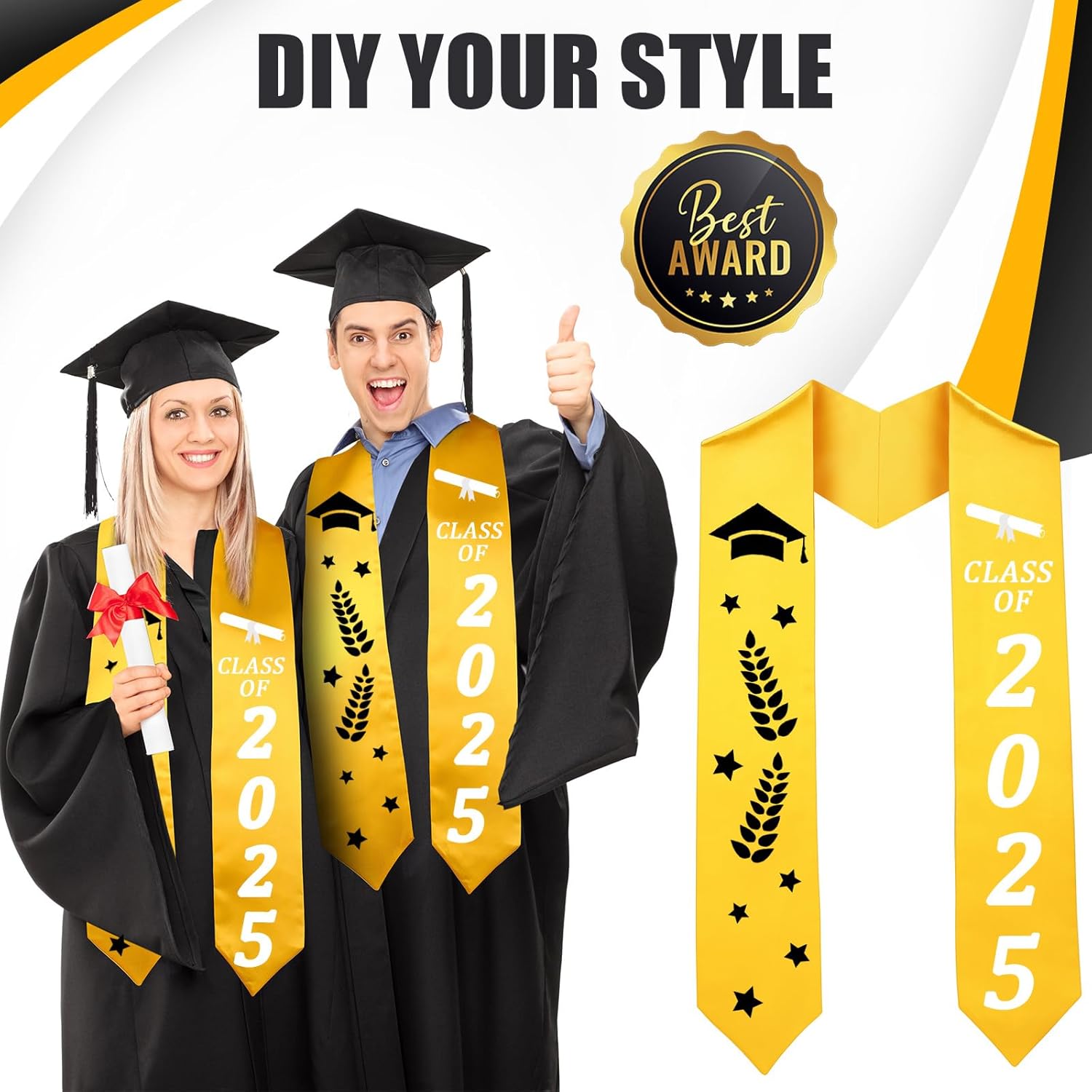 Haysandy 10 Pack 62 Inch Graduation Stole Satin Sash Bulk 2026 Unisex Adult Plain Graduation Sash Honor Stole for Men Women
