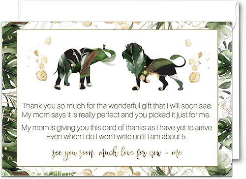 Tarjetas de agradecimiento verdes y doradas para baby shower con sobres (paquete de 25) mensaje preimpreso de bebés niños o niñas con espacio