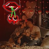 Vista 2 de Cherry Lips Neon Sign, Neon Signs for Wall Decor Neon Red LED Signs Room Neon Light Up Signs Home Decor for Bedroom Club Party Bar Shop USB Operated