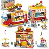 City Burger Truck House Building Toy - 2 in 1 Burger Van and Restaurant Building Blocks Set Mobile Ice Cream Food Cart Tables Chairs Restaurant Playset Great Gift for Kids Boys Girls(826PCS)