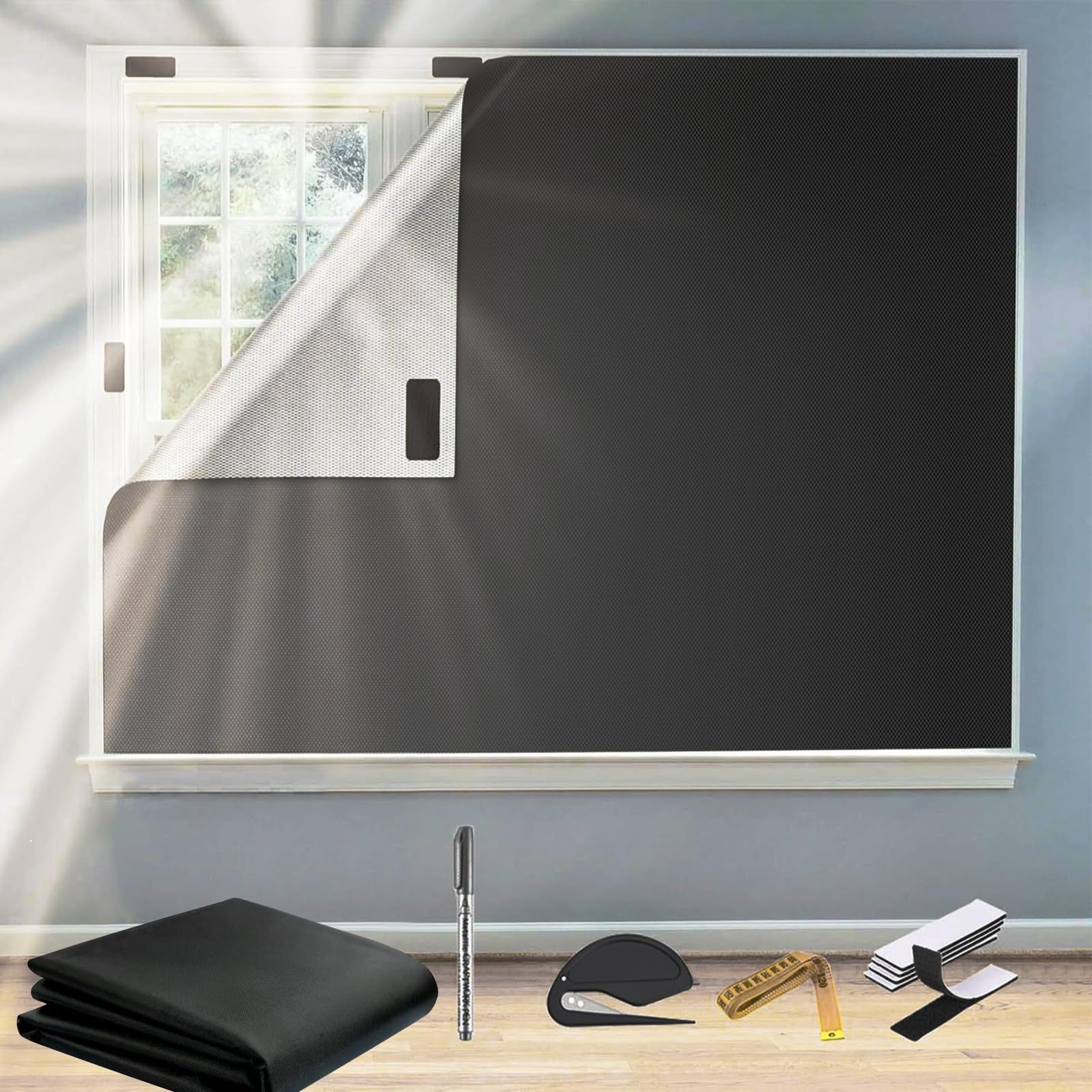 Rideaux 100 % occultants 145x400 cm portables et sans perçage pour fenêtres de toit