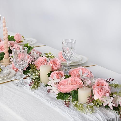 Miniatura 7 de DearHouse Guirnalda de flores de peonía artificial, guirnalda de peonías de seda con flores rosas para decoración de mesa de boda, fiesta, 6