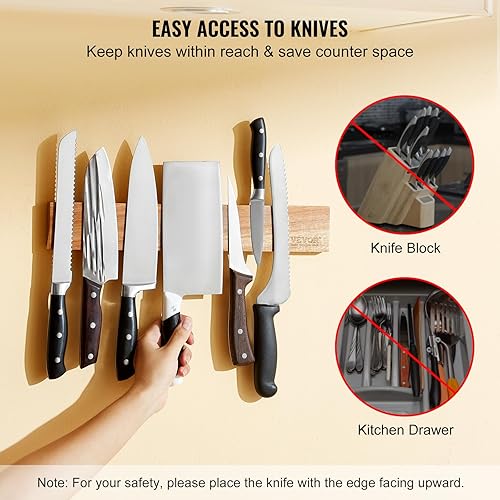 Miniatura 5 de VEVOR Soporte magnético para cuchillos con imán fuerte mejorado, organizador de tiras de cuchillos sin perforar de 16 pulgadas para pared,