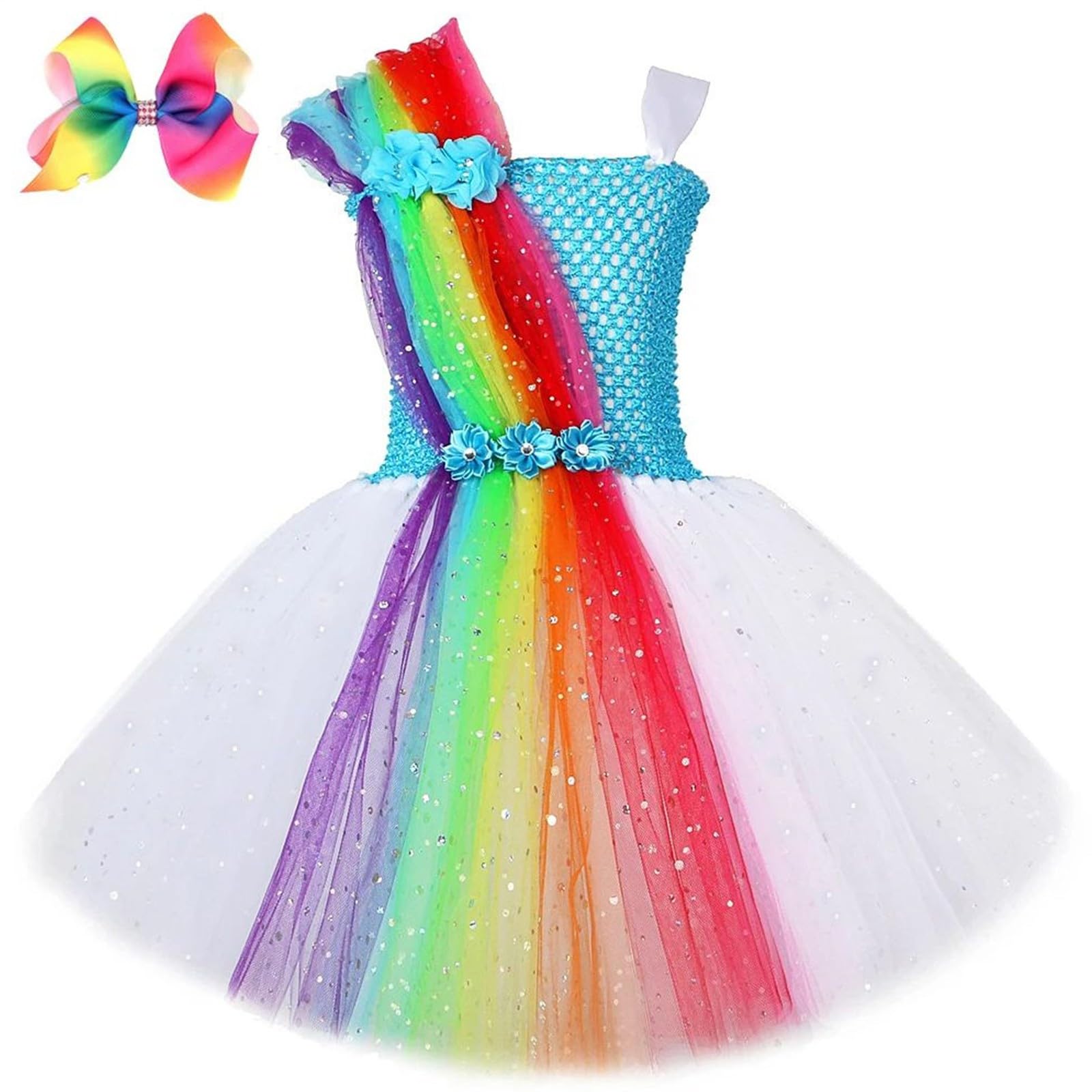 Generisch Vestito da ragazza arcobaleno tutù elegante abito da sera per feste di compleanno, festival, servizio fotografico, festival, feste, giochi di ruolo