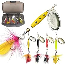 Trout Lures Spinners with Hand-Tied Fly Strikers, Rooster Bait Tail Fishing Lures for Salmon Pike 5pcs Multi-Color Fishing Spinner Kit Smallmouth Bass Lures for Lake River Fishing