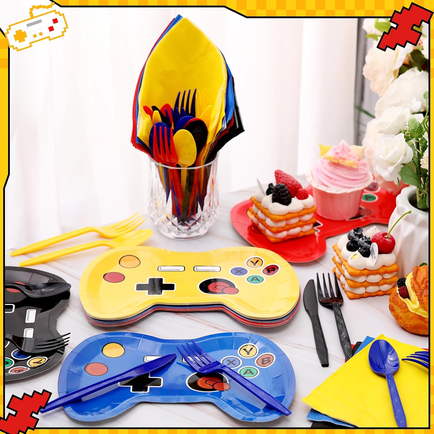 Mifoci 120 Pcs Video Game Party Supplies Controller Shape Plates, 4 Colors image 2
