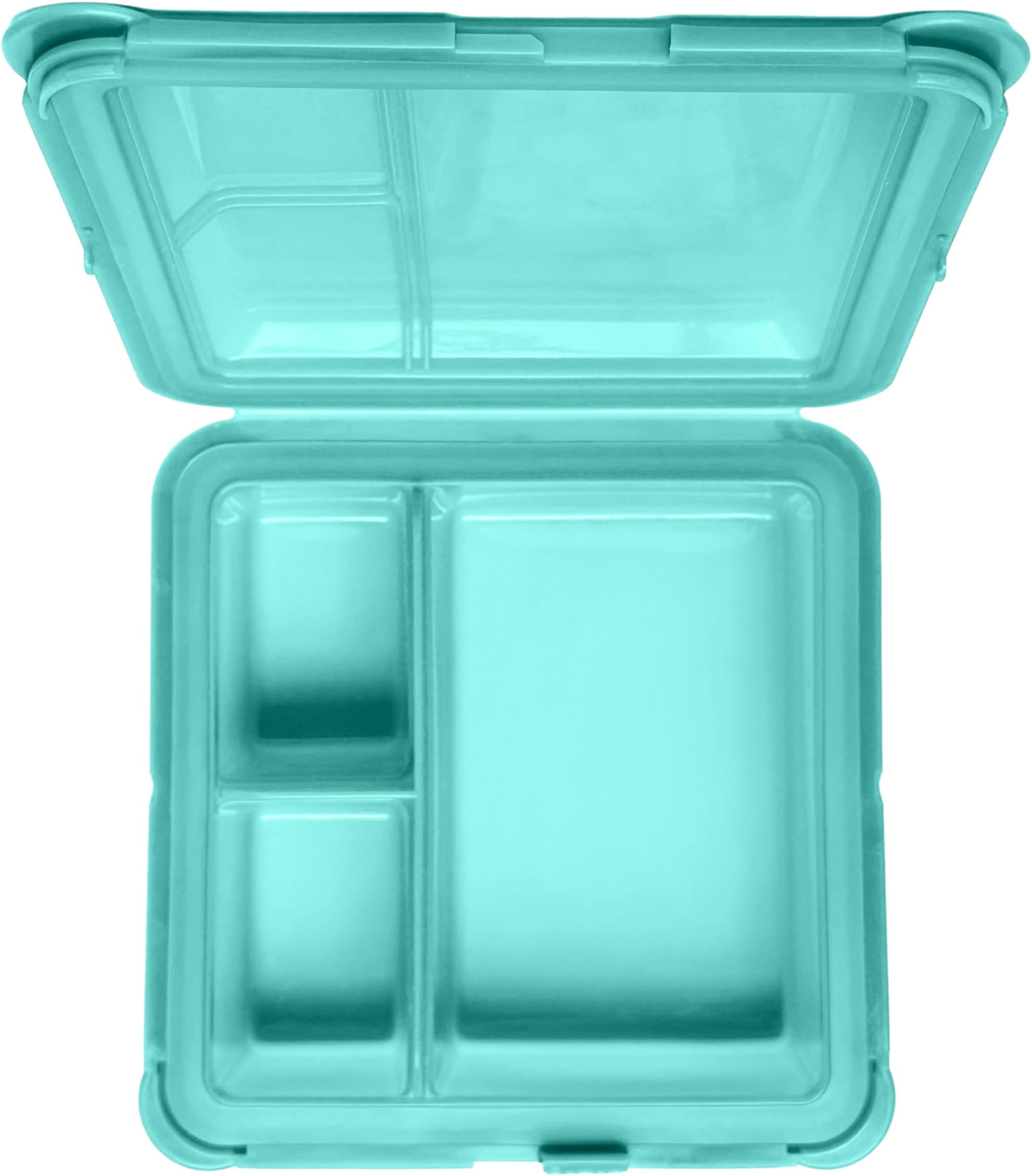 SoftShell Luncher Reusable Silicone Food Storage Container with Connected Clamshell Lid, Bento Style, Easy to Clean, Snaps Closed, Microwave, Freezer & Dishwasher Safe (Aqua)