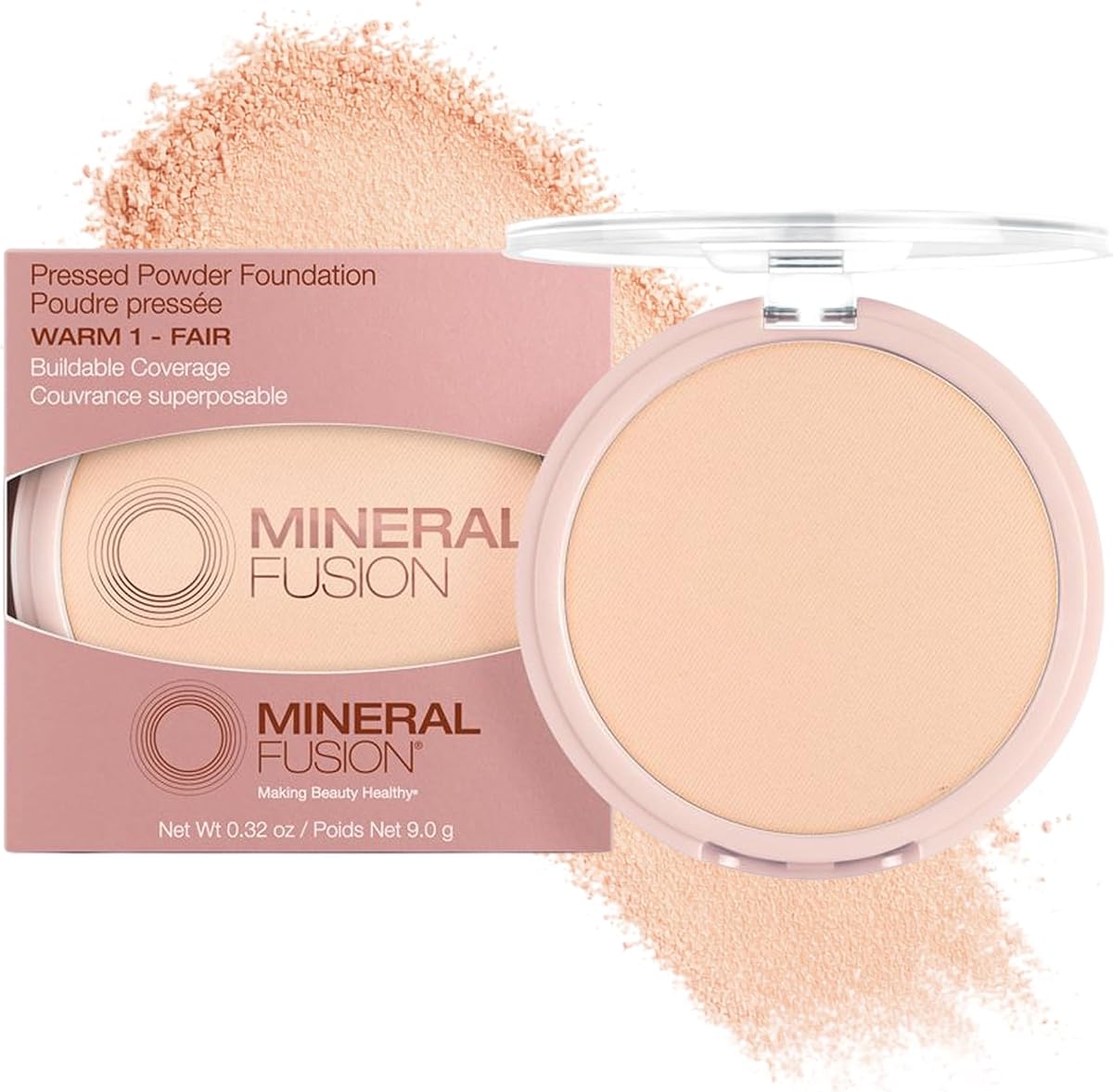 Mineral Fusion Pressed Powder Foundation (Warm 1) | Matte Finish Face Powder for Light Medium Skin with Yellowish Undertones, Age Defying Foundation Makeup, Talc Free