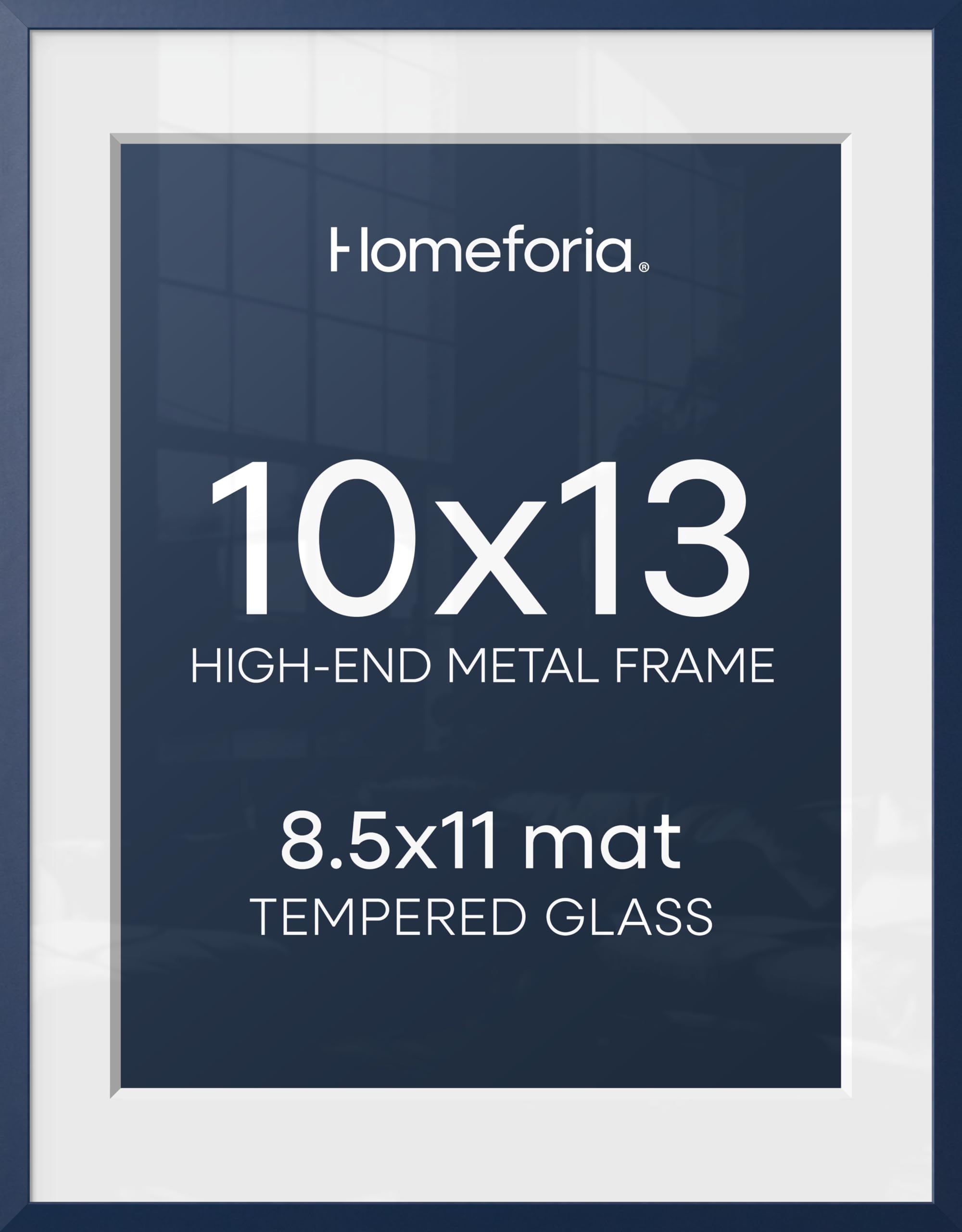 Homeforia 10x13 Blue Picture Frame, High-End Metal, 8.5x11 Mat, Glass | High End Aluminum, Tempered Glass, Acid-Free 8.5x11 Removable Mat, 10x13 in Edge-to-Edge Display 13x10, Wall Kit, Set Of 1