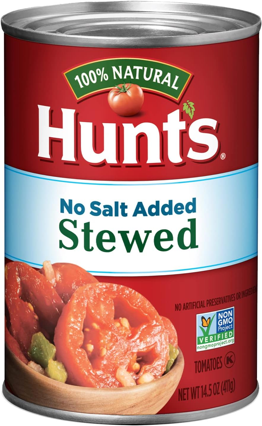 Hunt's Stewed Tomatoes No Salt Added, 14.5 oz, 12 Pack Canned And Jarred Stewed