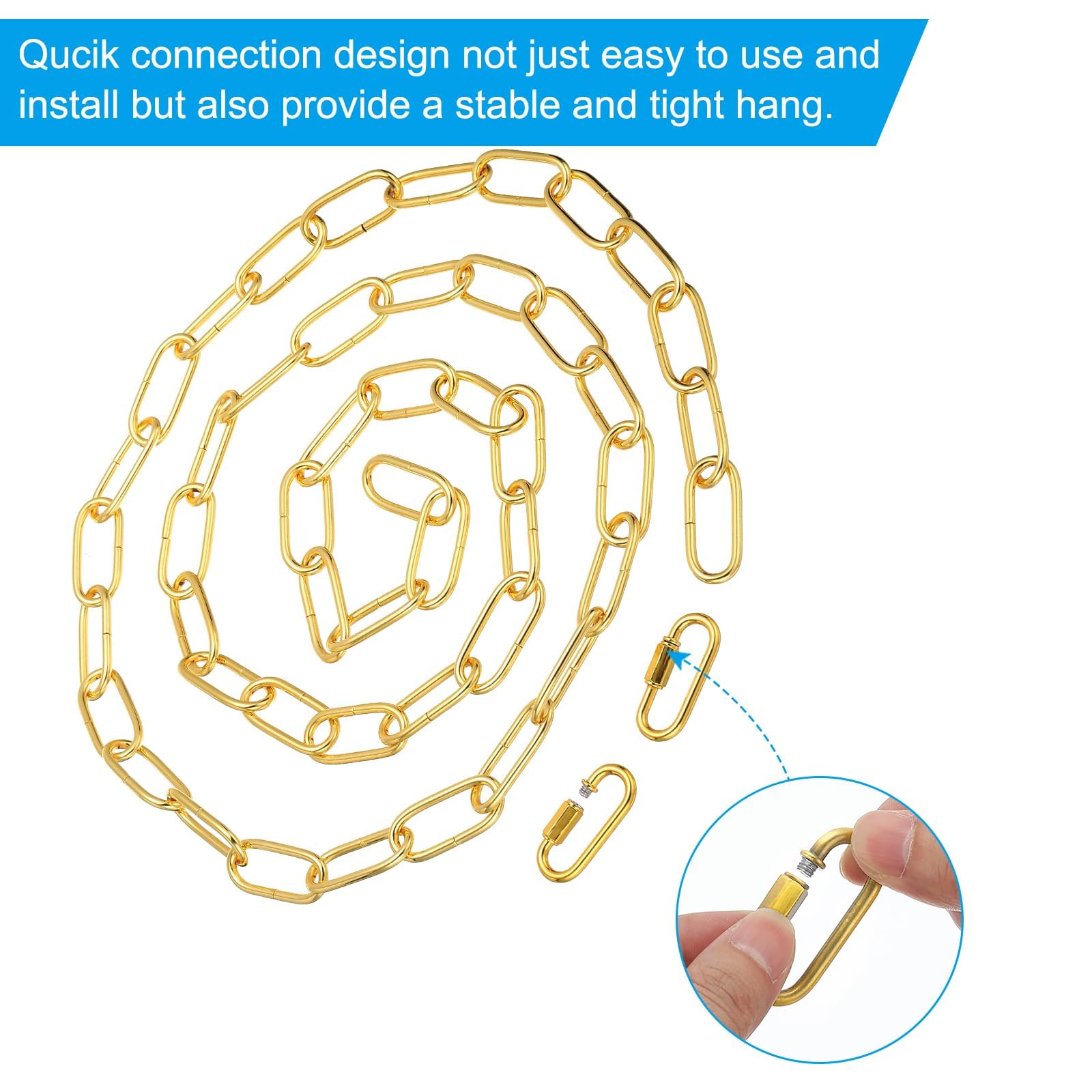 PATIKIL 1,82 Mètre Chaîne Suspendu pour Éclairage, Chaîne en Boucle en Métal avec Connecteurs à Verrouillage à Vis à Maillon Rapide pour Suspendre Plantes, Lustre, Luminaire, Ton Doré