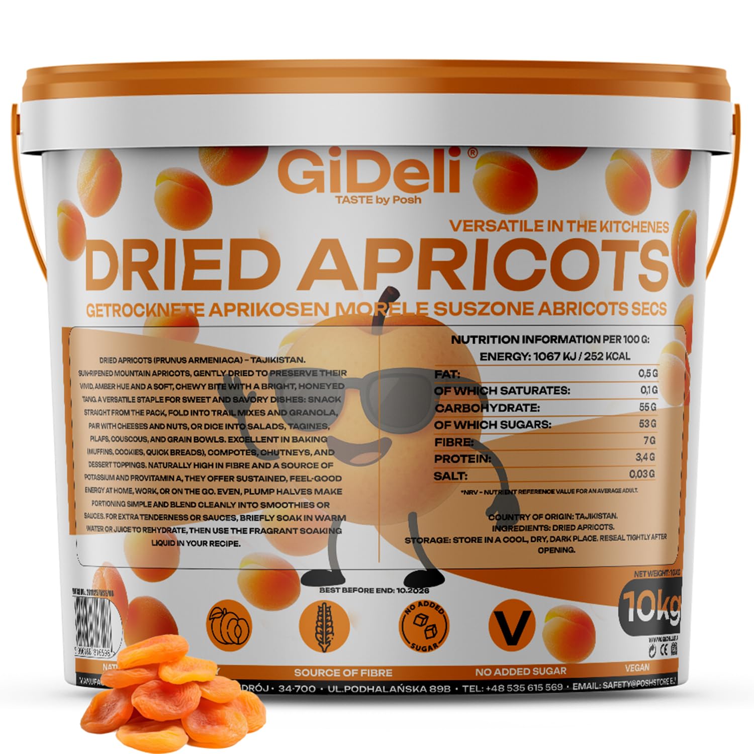 GiDeli Aprikosen Getrocknet 10 kg im Eimer - Trockenobst Ungezuckert im Eimer - Früchte perfekt für vegane und gesunde Ernährung - reiner Fruchtgeschmack