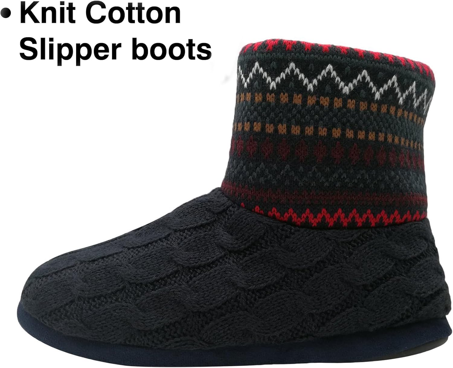 GPOS Knit Rock Wool Warm Men Indoor Pull on Cozy Memory Foam Slipper Boots Soft Rubber Sole - Image 3