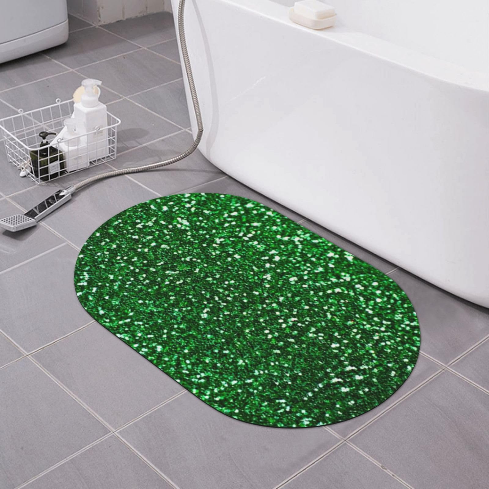 Tapis de bain terre de diatomées absorbant et anti-glisse couleur vert émeraude pailleté