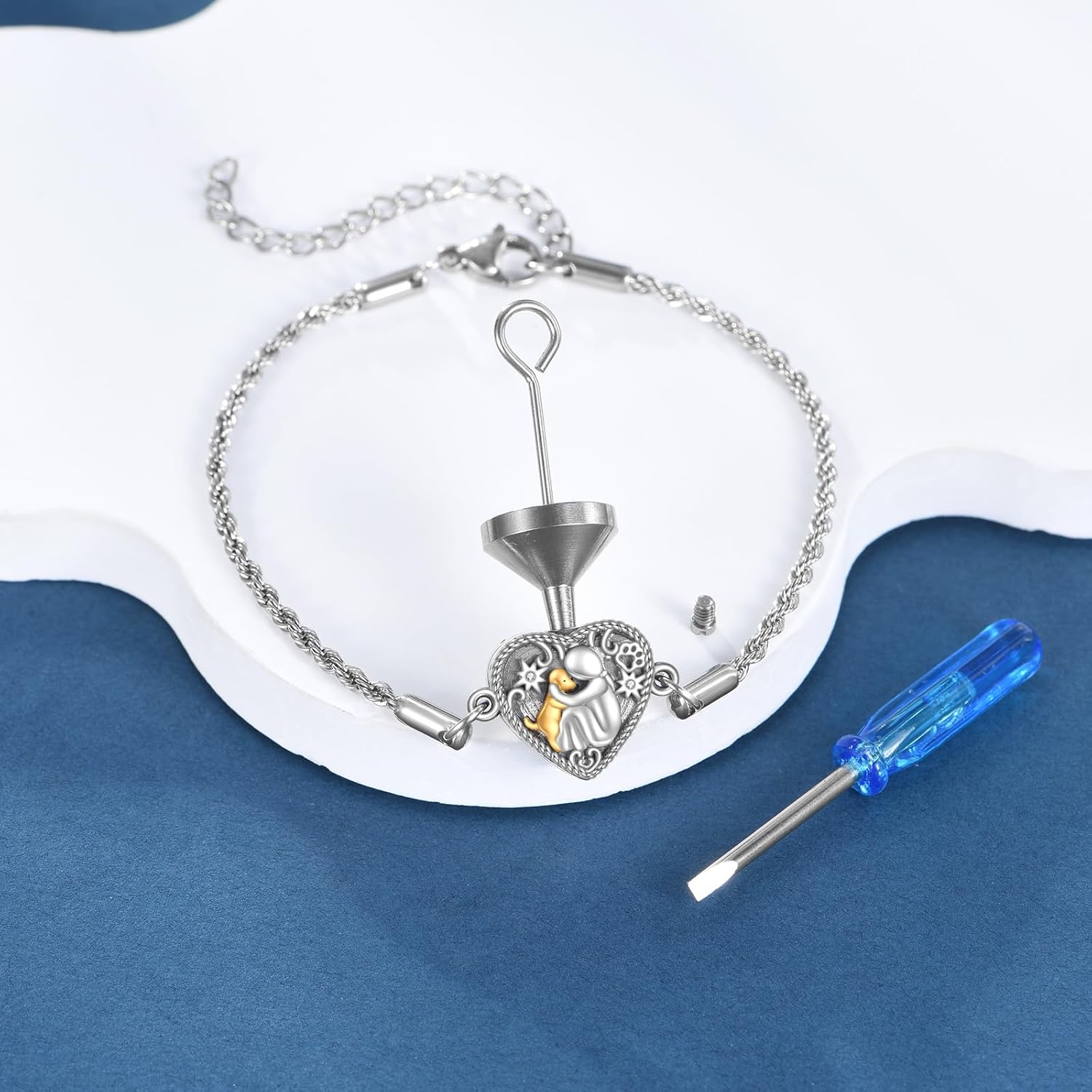 925 Sterling Silver Dog Urn Bracelet for Ashes, Memorial Keepsake Cremation Jewelry Gifts for Dog Lovers Women, with 6.5" to 8.5" Stainless Steel Chain