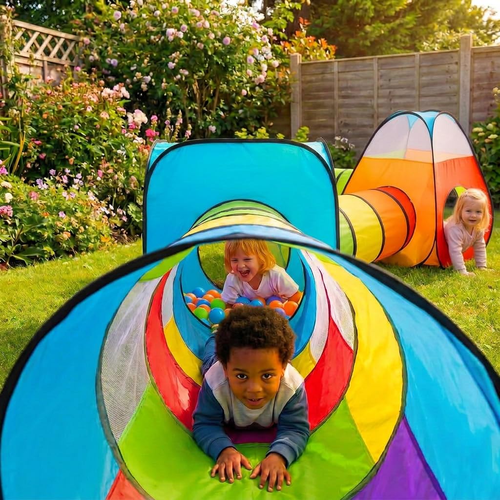 4 in 1 : Spielzelt Kinderzelt : Babyzelt mit krabbeltunnel : Teiliges Bällebad : Spielzelt Babyzelt : Spielhaus mit Zelt Tasche und Tunnel : Mehrfarbig B