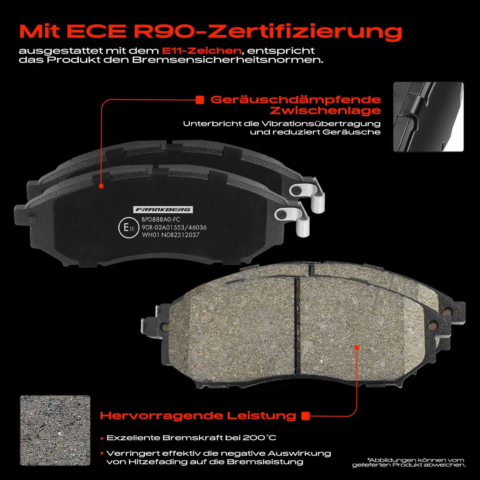 Frankberg Bremsensatz inkl. 2x Bremsscheiben + 4x Bremsbeläge Vorne Kompatibel mit Pathfinder III R51 NP300 Navara D40 NP300 Replace# 40206EB320