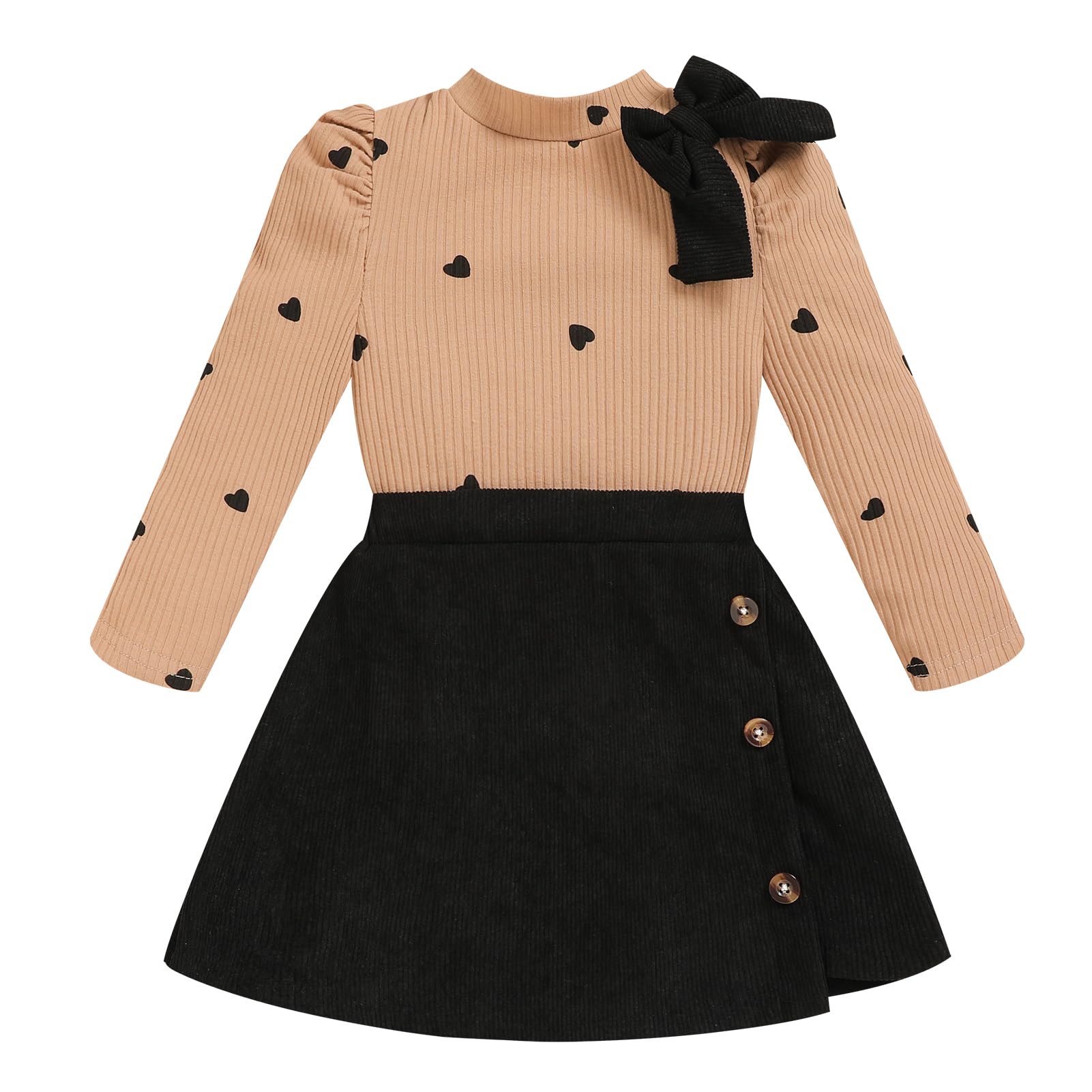 Toddler Girl Plaid Outfits Fall Winter Dress Knit Ribbed Bow Sweatshirt Tops and Button Fashion Skirts Set
