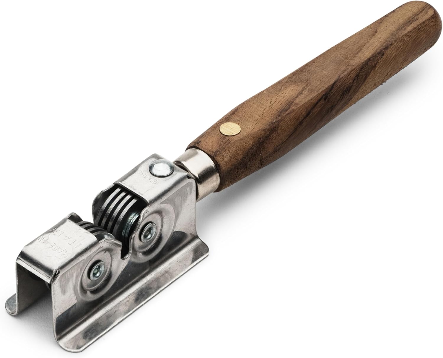 Knife Sharpener - Handheld Manual Sharpening Tool for Fixed Blades, Pocketknives, and Kitchen Knives - Blade Sharpener with Rotating Steel Sharpening Discs and Bubinga Handle by Kings County Tools